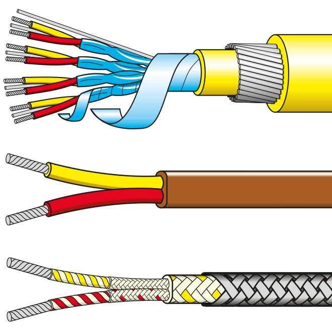 Thermocouple and Extension Wires in single and multipair with PVC, PFA or Fiberglass